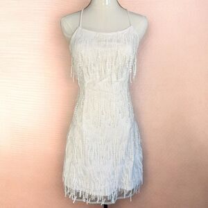 Lulus Lace Sequin Mini Dress Women Open Back Party Cocktail White M